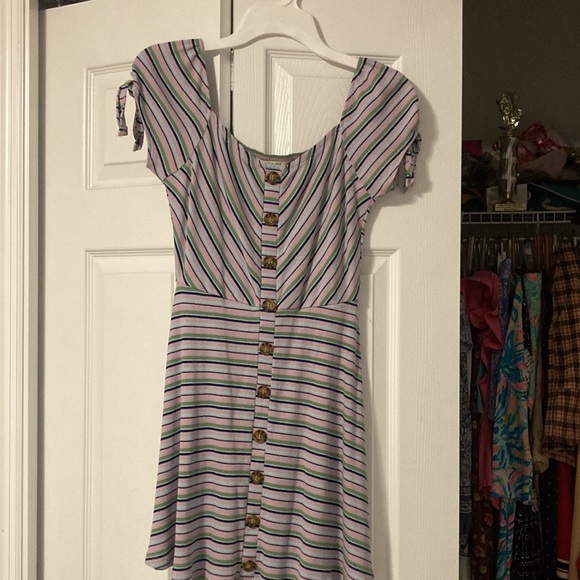 Francesca’s Purple Miami Blue and Green Striped Casual Dress - Picture 2 of 3